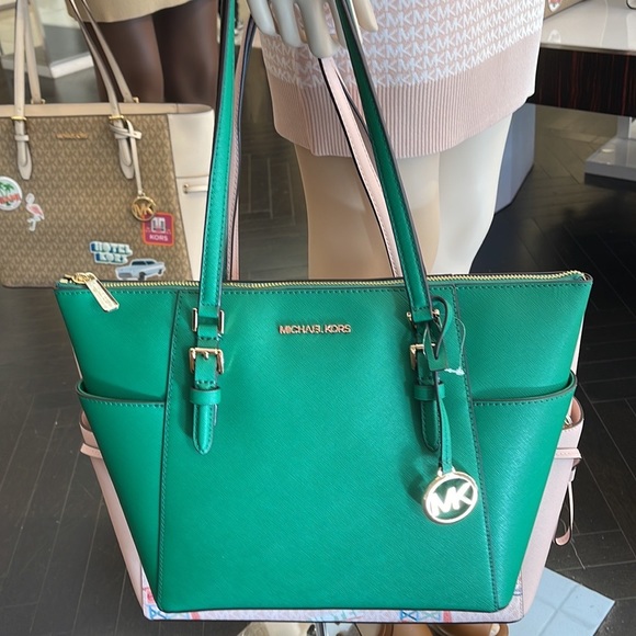 MICHAEL KORS Charlotte Large Leather Top-Zip Tote
Palmetto Green 
NWT - Picture 14 of 16
